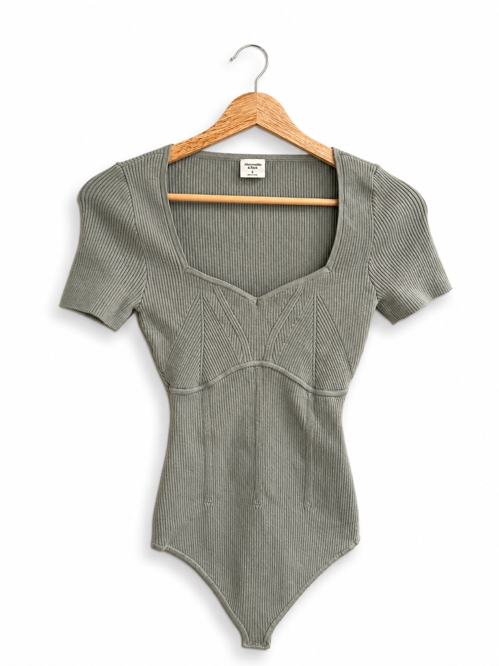 Abercrombie & Fitch Sage Green Ribbed Knit Bodysuit Size S